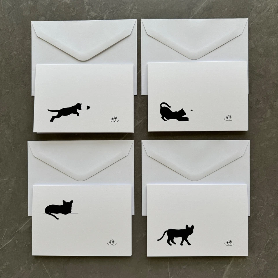 4 Cat Greeting Cards, Black Cat Note Cards, with envelopes, folded blank cards - Image 1 of 4