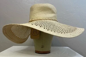 New Tags Mud Pie Straw Azalea Hat Sun Beach Wide Brim Braided Details Natural - Picture 1 of 6