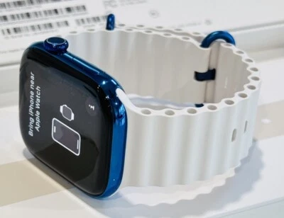 Custom Anodized Polished Blue Gold 46MM Apple Watch SERIES 10 White Ocean Band - Image 1 of 4