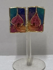 Lacombe Designer 1988 Abstract Clip On Earrings Good Condition - Picture 1 of 7