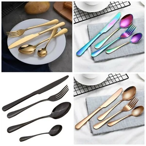 Stylish Rainbow Stainless Steel Cutlery Rose Gold Tableware Knife Fork - Picture 1 of 6