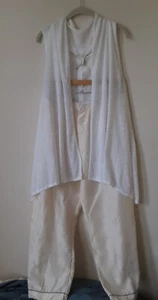 Lucy & Laurel M 100% Linen Knit White Open Vest Long Cardigan Sleeveless Women's - Picture 1 of 24