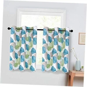 Room Darkening Kitchen Tier Curtains 36 inches Long Leaves 34"W x 36"L Green - Picture 1 of 8