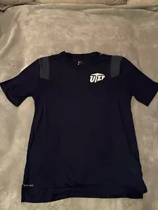 USED L Nike UTEP Miners Short Sleeve Crewneck Shirt Dri Fit Navy Blue - Picture 1 of 5
