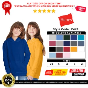 Hanes P473 ComfortBlend Youth Pullover Long-Sleeve Hoodie Sweatshirt - Picture 1 of 128