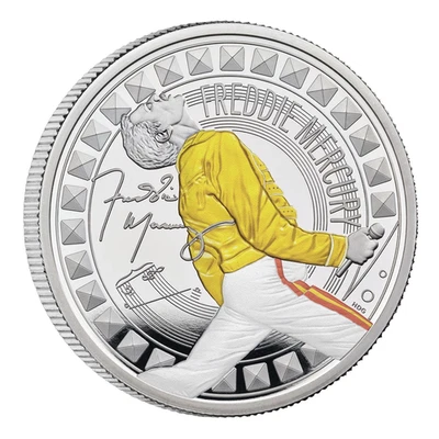 2025 Music Legends: FREDDIE MERCURY 1 oz Silver Color Proof. GB £2 . Pre-Order. - Image 1 of 4