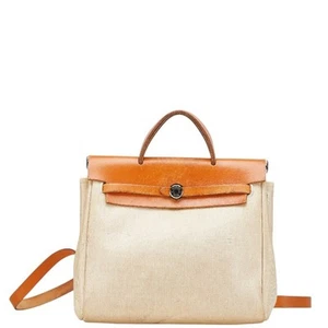 Hermes Airbag Ad PM Backpack Beige Brown Toile H Leather Women's HERMES - Picture 1 of 10