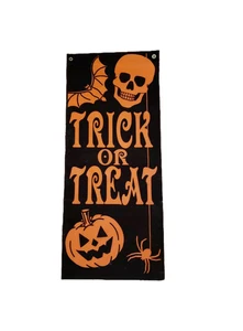 Banner de Halloween de Colección Años 90 Decoración de Puerta de Pared Negro Naranja Flocado 12.5" X 29.5" - Imagen 1 de 11