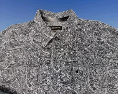 Stetson Mens Gray Paisley Long Sleeve Shirt Snaps Cotton 52-54  XXL Relaxed Fit - Image 1 of 4