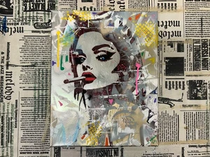 Rockstar Girl Spray Painted Canvas Art Pop Art Handmade Graffiti Wall Art Urban - Picture 1 of 6