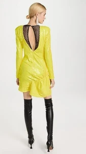NEU Brogger Diana neongelb Pailletten Minikleid schwarz Mesh Dopamin Streetwear - Bild 1 von 15