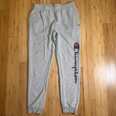 Big Boys Champion Script Fleece Joggers Sweatpants Size XL Heather Gray W Pocket - Image 1 of 4