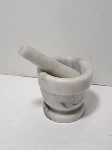 VINTAGE MARBLE STONE FOOTED MORTAR & PESTAL 3" TALL - Picture 1 of 3