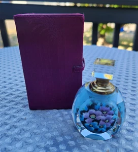 Vintage Box Glas Parfüm Flasche Blume Transfer mit Stopfen blau/klar Japan - Bild 1 von 13