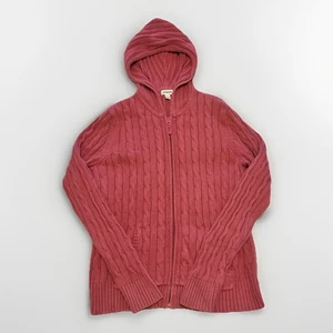 VTG St Johns Bay Women Hooded Sweater Cable Knit Zipper-Large-Elena Gilbert-Prep - Picture 1 of 5