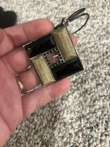 Lia Sophia Black and Gray Square Pendant w Crystals  on Black Leather Cord - Picture 1 of 7