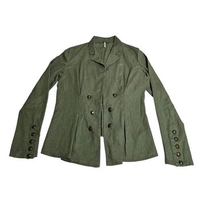 Chaqueta Blazer Militar Free People Mezcla Lino Para Mujer Grande Verde Preppy Foto 1 de 4