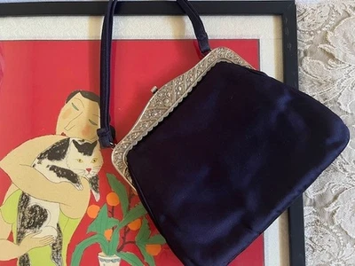 Vintage black 'silk' fabric handbag circa 1930's - Image 1 of 4