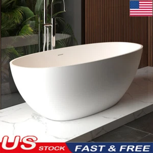 65" Solid Surface Handcrafted Stone Resin Bathtub W/ Overflow & Pop-up Draina - Picture 1 of 13