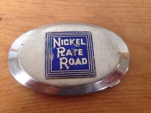 Vintage Nickel Plate Road Railroad Train Enamel Oval Chunky Belt Buckle 3.75"