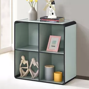 Kings Brand Furniture 4-Cubed Bookcase Storage Organizer Bookshelf, Sage Green - Picture 1 of 6