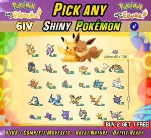 Pokémon Let’s Go Eevee & Pikachu ✨ Any Custom Shiny 6IV Max Pokemon ⭐ B2G1 Free - Bild 1 von 3