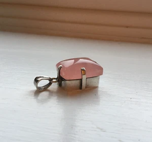 Chunky Rectangular Rose Quartz Sterling Silver Pendant - Picture 1 of 14