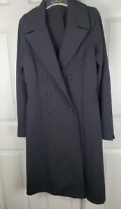 Vtg Handmade Long Polyester Dress Coat Black Buttons Belt 1960's 1970's READ - Picture 1 of 8