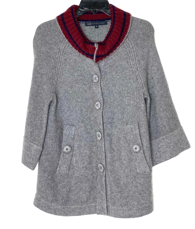 MARC JACOBS Gris Grueso Tejido Cachemira Suéter Cárdigan Topper Chaqueta S = 4/6 🤍 Foto 1 de 4