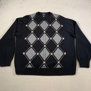 Vintage Dockers Sweater Mens XL Black Chunky Cable Knit Pullover Cotton Argyle - Picture 1 of 9