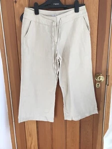East Beige Linen Widecropped Trousers 10 Bmwt - Picture 1 of 2