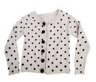 Ivory Cardigan Sweater Cropped Brown PolkaDots Pompoms Wool Petite XS New