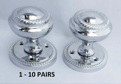 Door Knobs Chrome Interior Mortice Georgian Rope 63mm Diameter Rose 50mm Knob D6 - Image 1 of 4