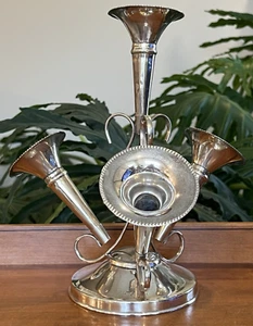 Vintage Silverplate Trumpet Form Epergne Centerpiece Vase Silver Plated Decor - Picture 1 of 8