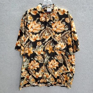 John Henry Men Button Up Shirt Large Orange Floral Hawaiian Short Sleeve READ - Picture 1 of 9