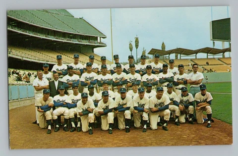 1962 Los Angeles Dodgers Stadium Team Photo w/ Sandy Koufax Postcard RARE Cover