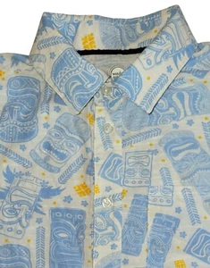 Boys XXL 18 Tiki Hawaiian Shirt Casual Dress Short Sleeve Blue Button Vacation  - Picture 1 of 9