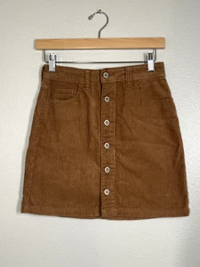 Hollister Ultra High-Rise Button Front Corduroy Brown Mini Skirt Sz 1 / 25 EUC - Picture 1 of 9