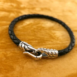 David Yurman Sterlingsilber Herren 6 mm schwarz Leder Chevron Armband 8" Zoll - Bild 1 von 9