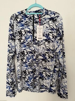 Top deportivo Orlebar marrón azul marino y blanco con cierre de cremallera talla: 2XL calce ajustado nuevo con etiquetas Foto 1 de 4