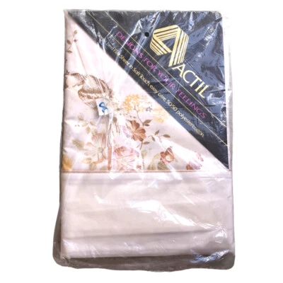 NUEVA Sábana plana vintage Actil de polietil con alas de algodón floral para cama individual marrón amarillo Foto 1 de 4