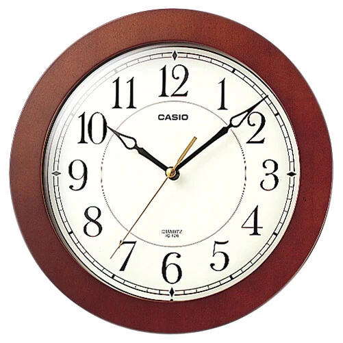 Casio IQ-126-5D Round Wood Frame White Face Easy to Read Wall Silent Clock New - Image 1 of 3