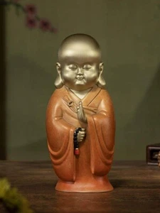 6" China Pure Bronze Painted Hand-carved Monk Buddha Amulet Statue - Picture 1 of 11