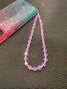 Iridescent Crystal Wrist strap, Purple Cube Beaded Phone Strap, camera strap - Picture 1 of 1
