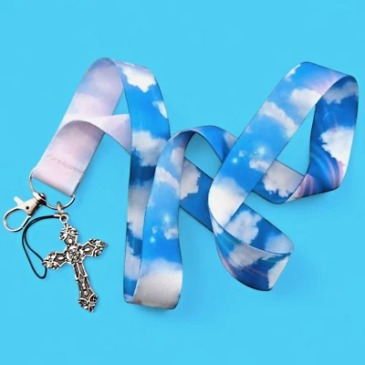 CORDÓN CIELOS CELESTIALES con Cruz Cristiana Dije Jesús ID Llavero Correa para el cuello 7Z Foto 1 de 4