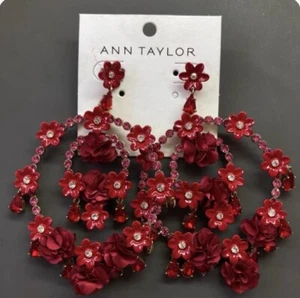 Ann Taylor Enamel Crystal Flower Floral Wreath Statement Earrings - Picture 1 of 10