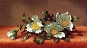 Oil Martin Johnson Heade - The Cherokee Rose beautiful flowers on table canvas @ - Picture 1 of 1