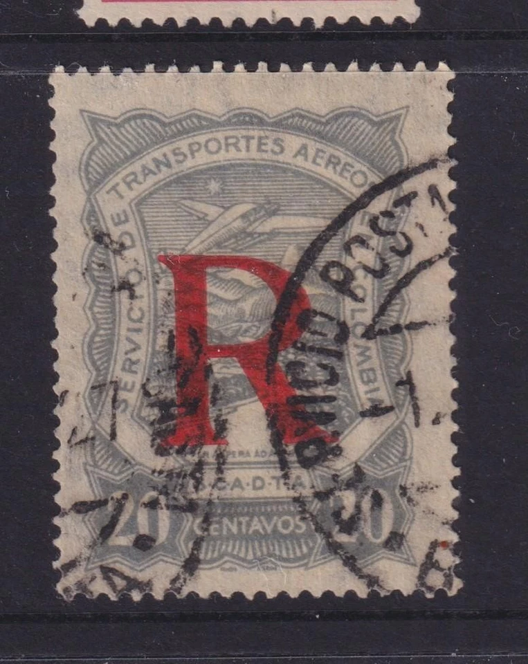 COLOMBIA, SCADTA, 1923 Registration R overprint, 20c. Grey, used. - Image 1 of 1