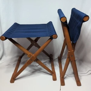 Safavieh Outdoor Folding Stool Fabric Navy Blue Eucalyptus Wood - Picture 1 of 14