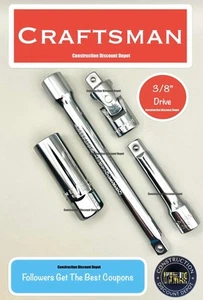 Craftsman 4 pc 3/8 in. Drive Socket Swivel Joint Extension Bar Set  3/8" Dr - Picture 1 of 1